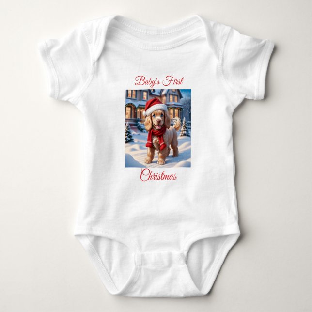 Body Para Bebê Cocker Spaniel no Primeiro Natal do Bebê (Frente)