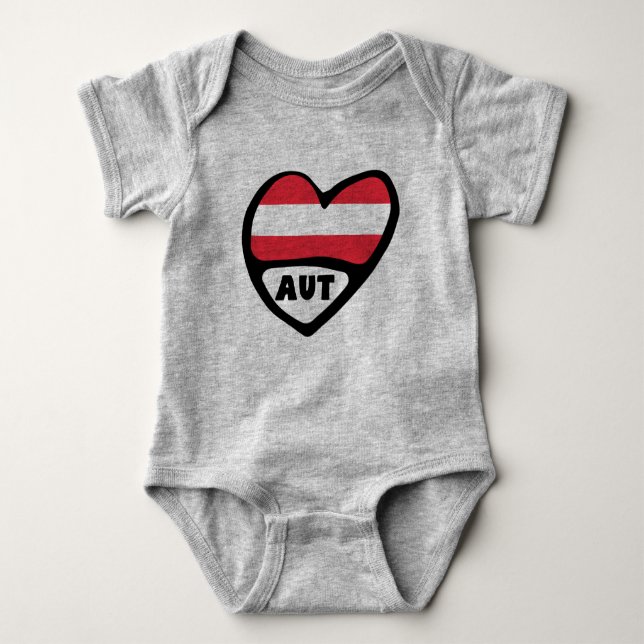 Body Para Bebê Código do País Áustria Sinalizador Heart AUT (Frente)