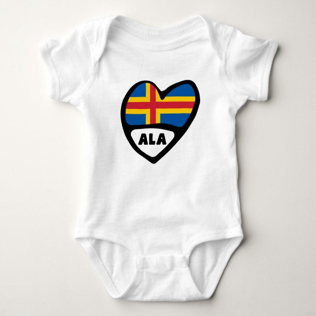 Body Para Bebê Código do País das Ilhas Åland Flag Heart (Frente)