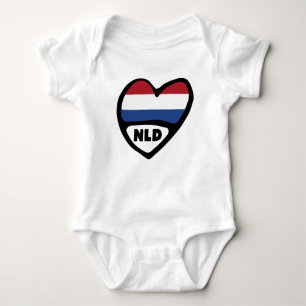 Body Para Bebê Código do País Holandês Flag Heart, NLD