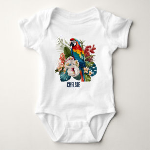 Body Para Bebê codinho de papagaio de praia adiciona nome unisex
