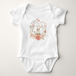 Body Para Bebê Coelhinha Bonita Vintage Florals Coral Rosa Foliag