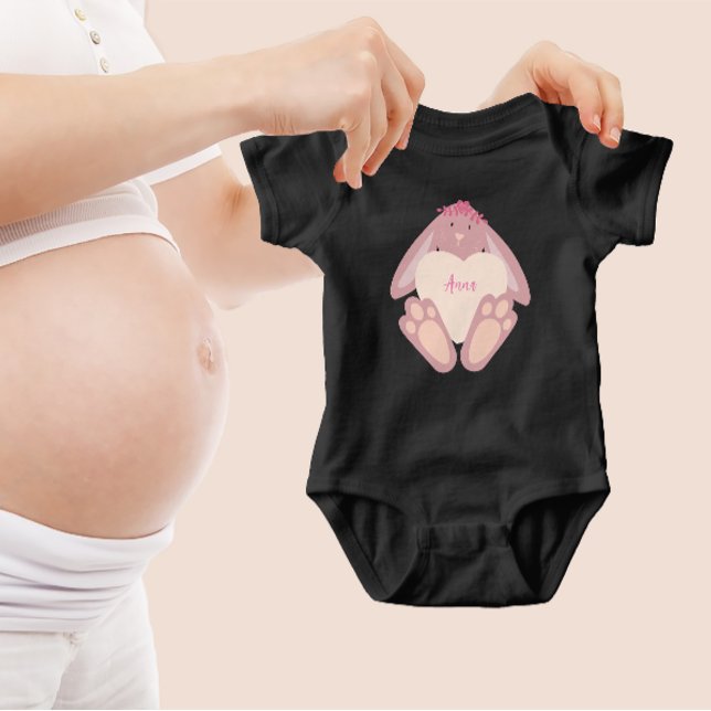 Body Para Bebê Coelhinha Fofa Menina Rosa Pastel Com Coração (Criador carregado)