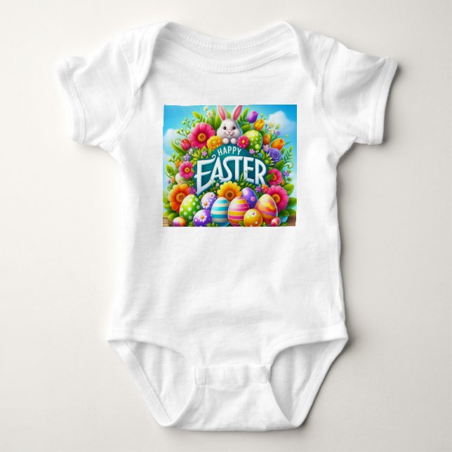 Body Para Bebê Coelhinho bonito de primavera/Páscoa com ovo (Frente)