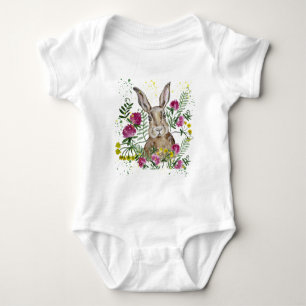 Body Para Bebê Coelhinho bonito em flores aquáticas