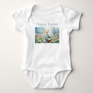 Body Para Bebê Coelhinho da Páscoa num campo de Tulips