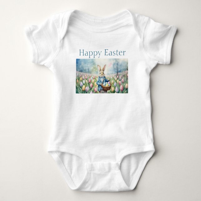 Body Para Bebê Coelhinho da Páscoa num campo de Tulips (Frente)