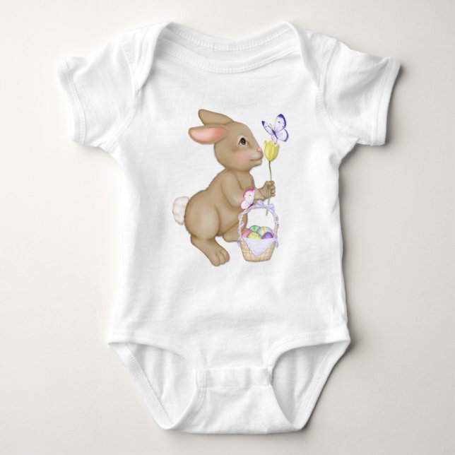 Body Para Bebê Coelhinho de Páscoa e cesta (Frente)