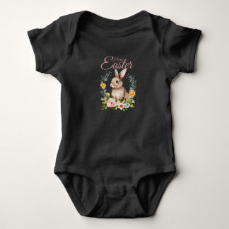 Body Para Bebê Coelhinho Floral de Aquarela Adorável na Páscoa
