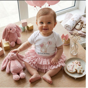 Body Para Bebê Coelhinho Rosa Meu Primeiro Aniversário Bebê Bodys