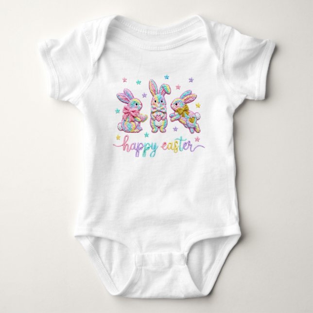 Body Para Bebê Coelhinhos de Páscoa em Fio Simulado Pastel (Frente)
