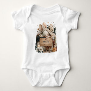 Body Para Bebê Coelho Bebê Adormecido com Cobertor de Tricô e Nom