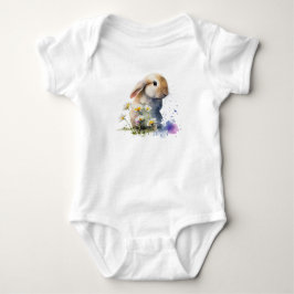 Body Para Bebê Coelho Coelho Coelhado de Aquarela no Campo das Fl