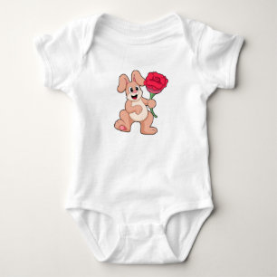 Body Para Bebê Coelho com rosa vermelha