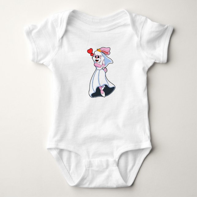 Body Para Bebê Coelho com vestido de noiva e coroa (Frente)