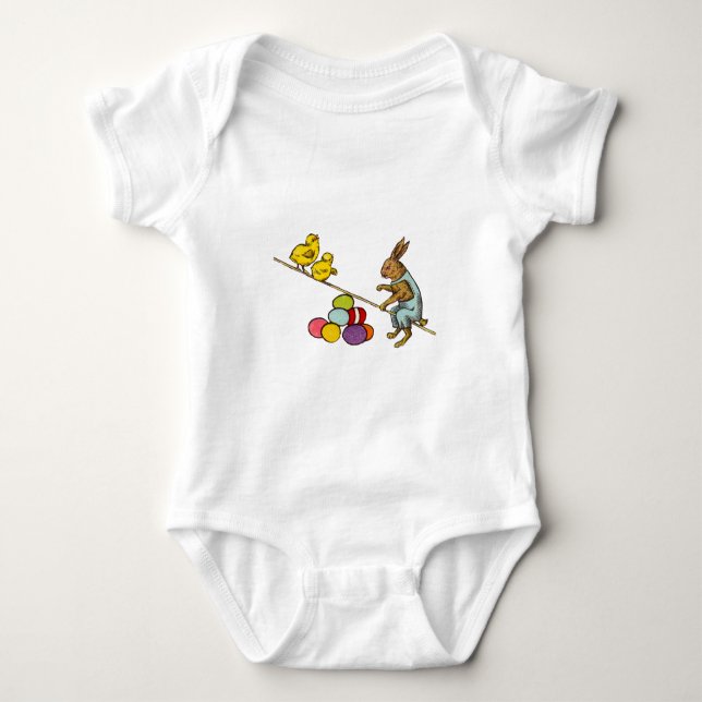 Body Para Bebê Coelho da Páscoa chocando ovos ilustração (Frente)