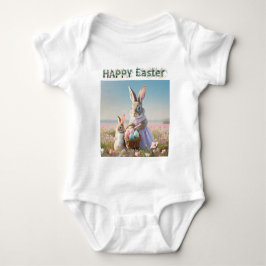 Body Para Bebê Coelho da Páscoa com ovos da Páscoa Feliz Páscoa
