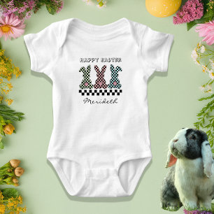 Body Para Bebê Coelho da Páscoa Xadrez Rosa Verde Azul Monograma