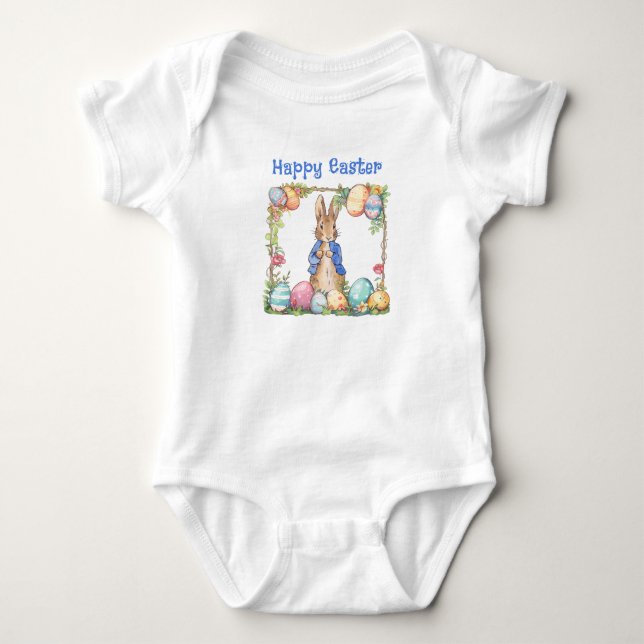 Body Para Bebê Coelho de Páscoa Clássico Ovos de Páscoa Feliz Pás (Frente)