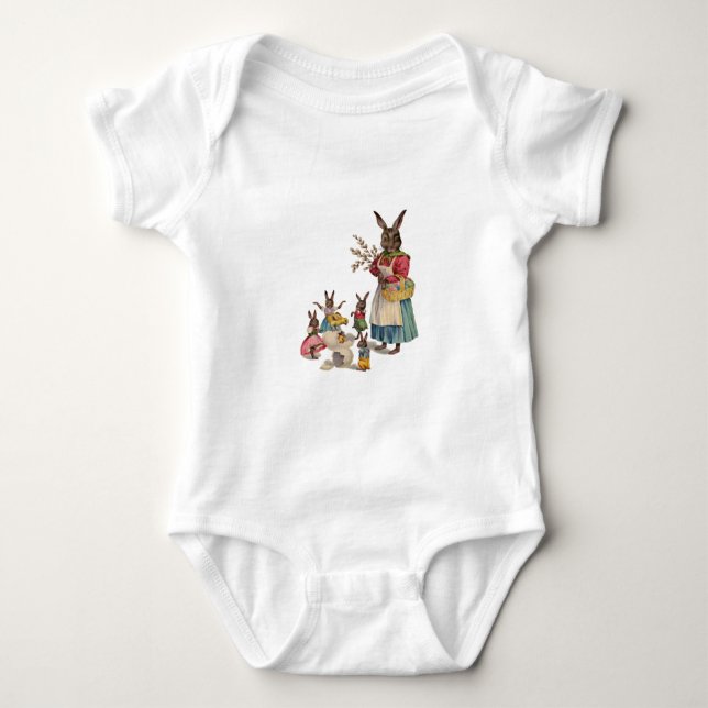 Body Para Bebê Coelho de Páscoa Frango Ovos de Coelho (Frente)