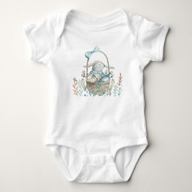 Body Para Bebê Coelho de Páscoa, Ovos e Cesta (Frente)