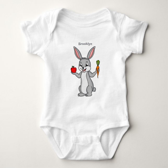 Body Para Bebê Coelho fofo com desenho de vegetais (Frente)