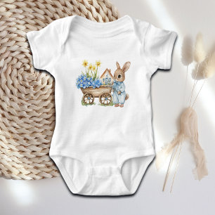 Body Para Bebê Coelho Personalizado com Flores Azuis