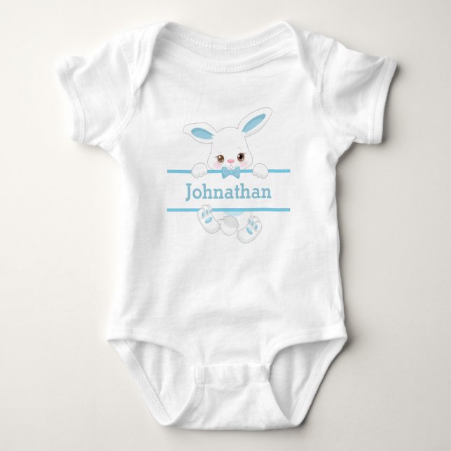 Body Para Bebê Coelho Personalizado da Páscoa Azul Bonito (Frente)