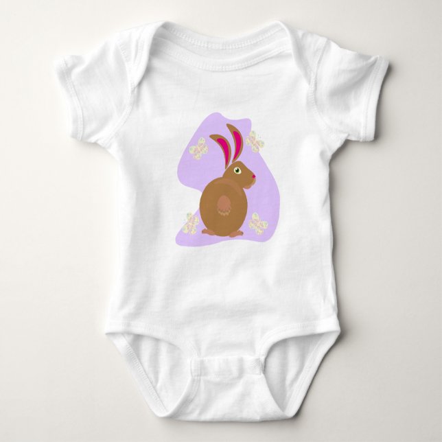 Body Para Bebê Coelho vetor bonito, de cor rosa (Frente)