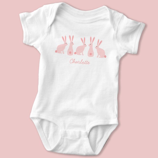 Body Para Bebê Coelhos Coelhinhos Bonitos Rosa Personalizados (Cute Bunny Rabbit personalized name baby bodysuit)