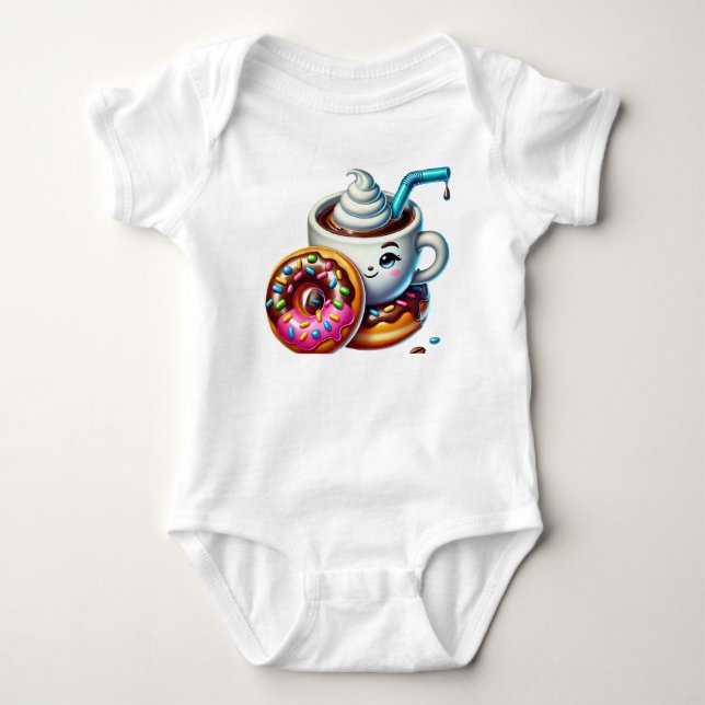 Body Para Bebê Coffee Mug Com Rosquinha Bebê Corpo Jersey (Frente)