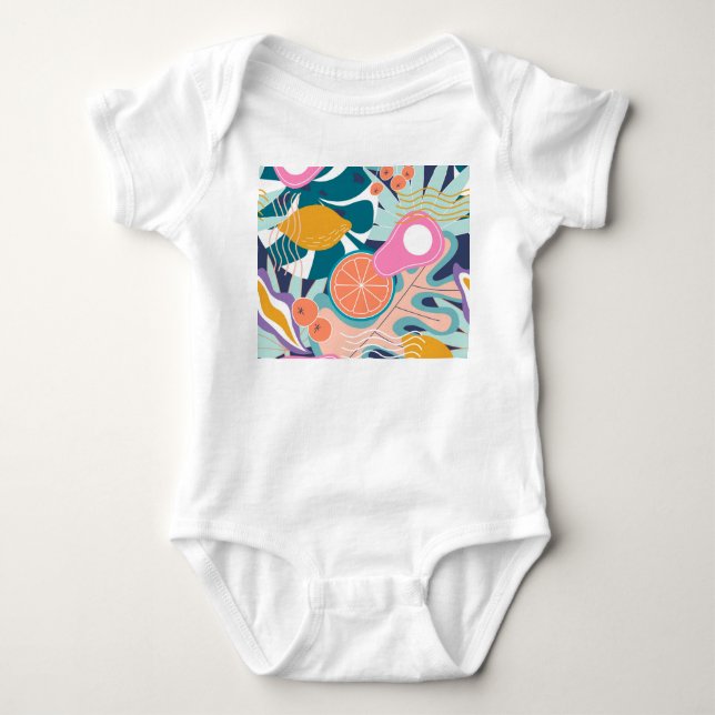 Body Para Bebê Colagem de selva exótica e moderna. (Frente)
