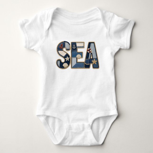 Body Para Bebê Colcha Marítima de Patchwork PNG Desenho de Costur (Frente)
