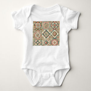 Body Para Bebê Colcha Xadrez Verde Rosa Rustica Vintage Boho