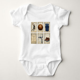 Body Para Bebê Coleção de Selos Esportivos de Basquetebol Vintage