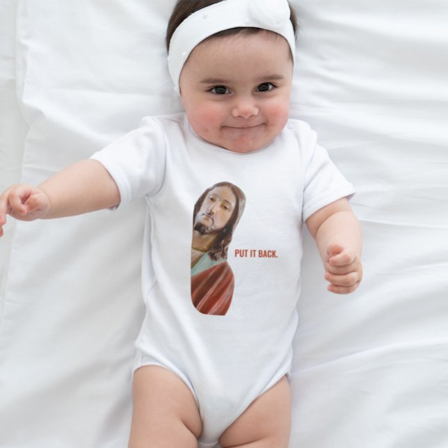 Body Para Bebê Coloque De Volta Jesus Engraçado No Fundo Branco (Criador carregado)