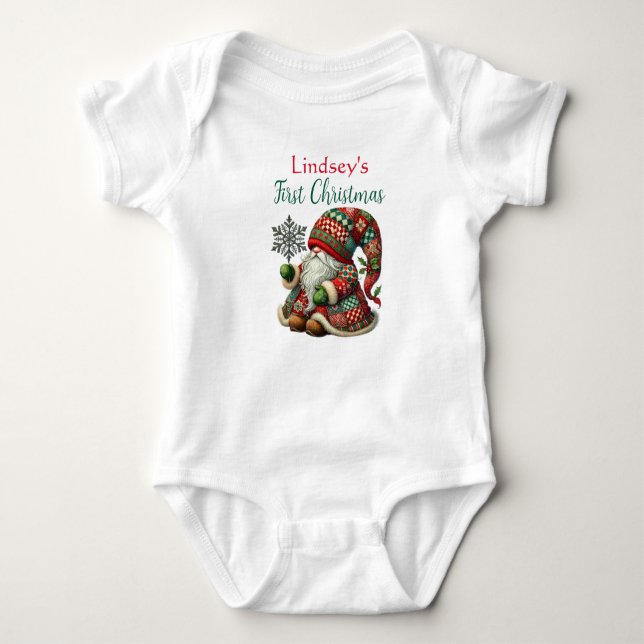 Body Para Bebê Colorful Gnome - Baby's First Christmas (Frente)