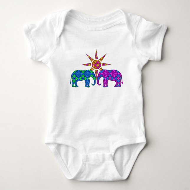 Body Para Bebê Colorida Paisley Elephant Cute (Frente)
