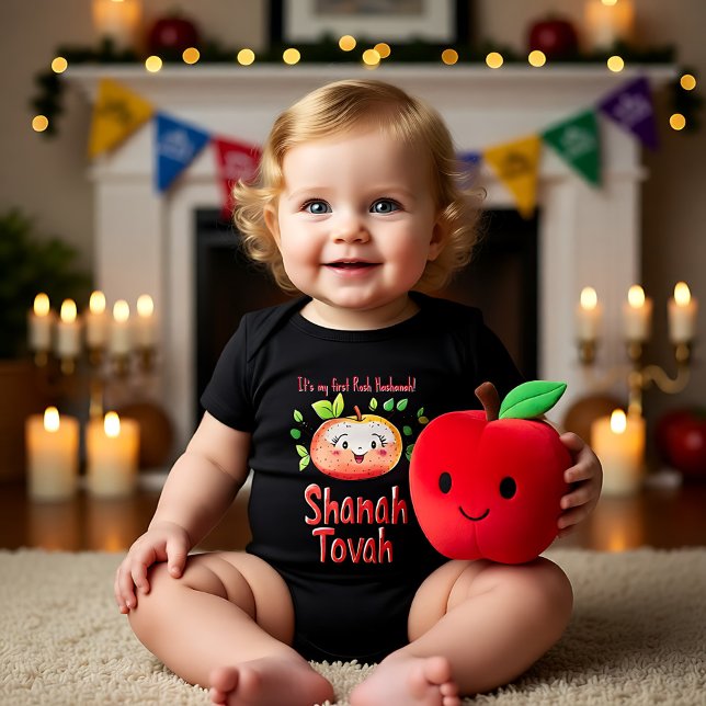 Body Para Bebê 🍎 com texto personalizado e maçã fofa (🍎 With custom text and cute apple Baby Bodysuit)