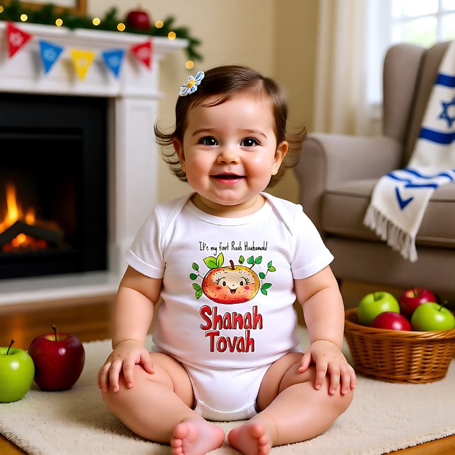 Body Para Bebê 🍎 com texto personalizado e maçã fofa (🍎 With custom text and cute apple Baby Bodysuit)