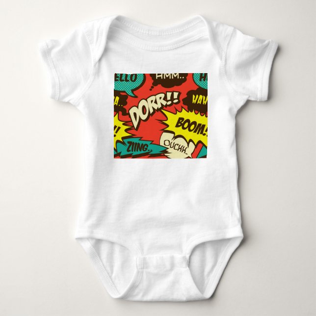 Body Para Bebê Comic Shout Retro: Padrão Invisível. (Frente)