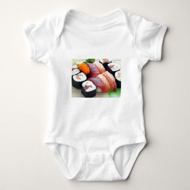 Body Para Bebê Comida Japonesa Asiática Sushi Crua Sashimi Fresca (Frente)