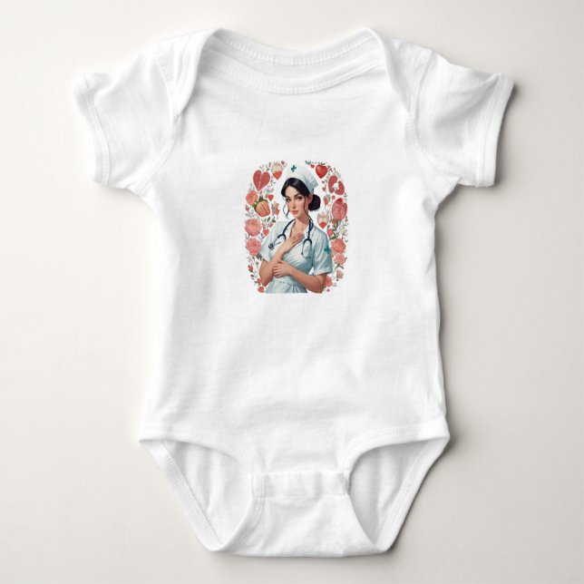 Body Para Bebê Compassionate Nurse – Elegant Floral Art Illustrat (Frente)