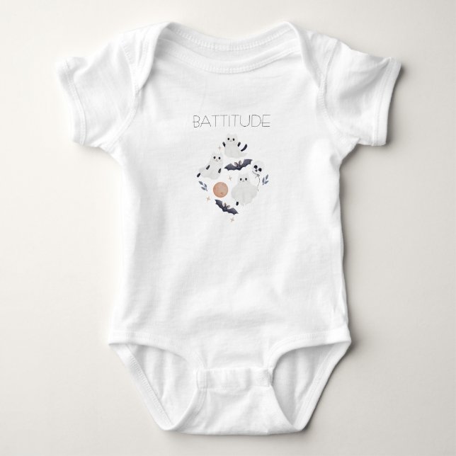 Body Para Bebê Conjunto Bodysuit Fantasma e Morcego de Halloween  (Frente)