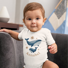 Body Para Bebê Conjunto de Baleia Mãe e Bebê em Aquarela Fofa com