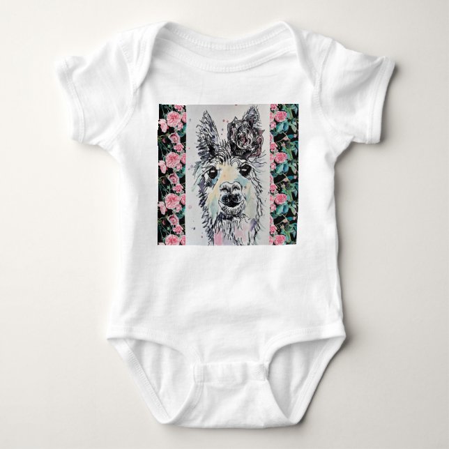 Body Para Bebê Conjunto de Bebê de Alpacca Llama Aquarela Fofa (Frente)