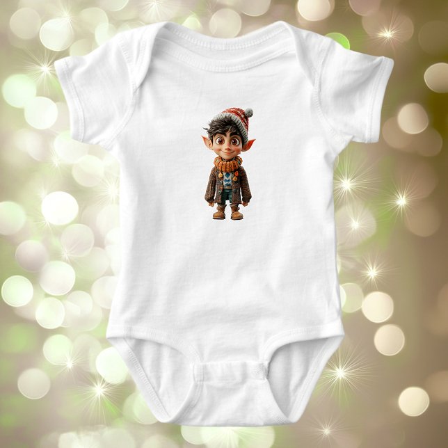 Body Para Bebê Conjunto de Bebê de Natal do Elfo Menino Alegre (Criador carregado)