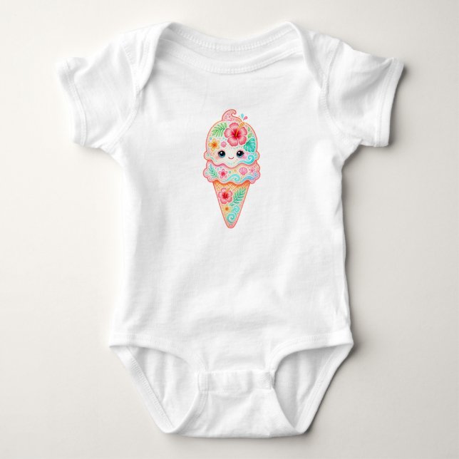 Body Para Bebê Conjunto de Bebê de Sorvete Kawaii Fofo (Frente)