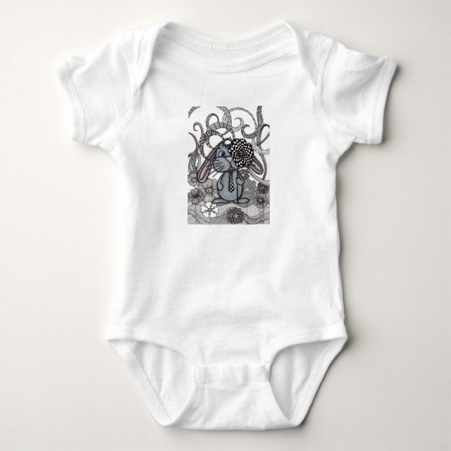 Body Para Bebê Conjunto de Bebê Gráfico de Coelho Zentangle Fofo (Frente)