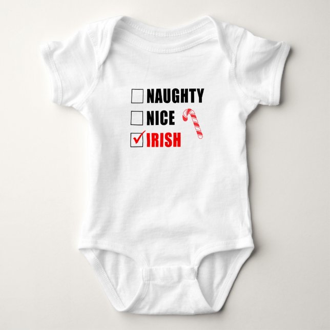 Body Para Bebê Conjunto de Bebê Naughty Nice Irish Santa List (Frente)